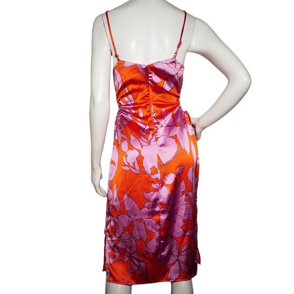 Christian Lacroix Womens Size Small Satin Midi Dress Side Cutout Orange Floral - Picture 4 of 8